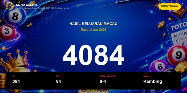 Result Macau hari ini 3 Juni 2026 angka 4084