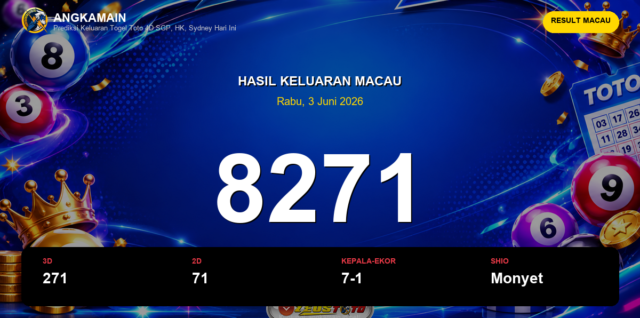Result Macau hari ini 3 Juni 2026 angka 8271