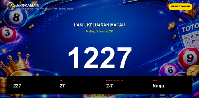 Result Macau hari ini 3 Juni 2026 angka 1227