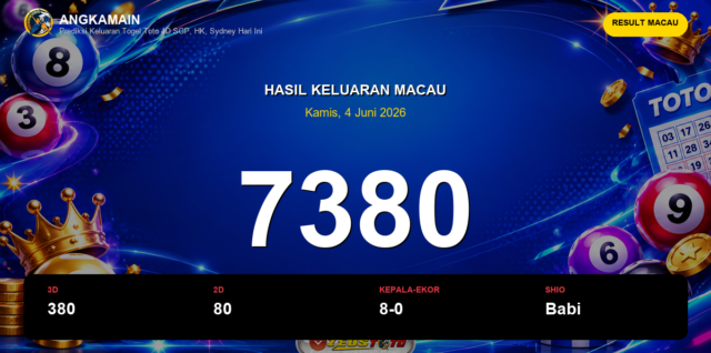 Result Macau hari ini 4 Juni 2026 angka 7380