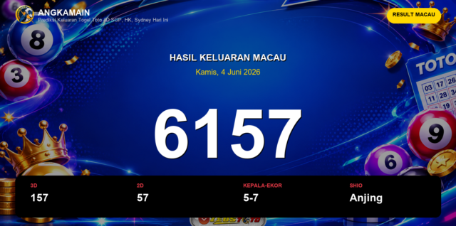 Result Macau hari ini 4 Juni 2026 angka 6157