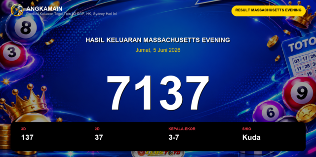 Result Massachusetts Evening hari ini 5 Juni 2026 angka 7137