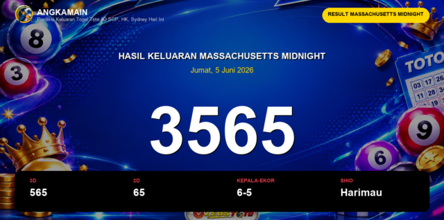 Result Massachusetts Midnight hari ini 5 Juni 2026 angka 3565