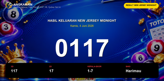 Result New Jersey Midnight hari ini 4 Juni 2026 angka 0117